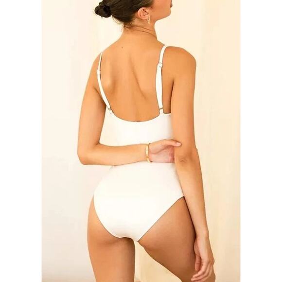 Dippin’ Daisy’s Bliss White Lattice Plunge One Piece Swimsuit Size XS - Picture 3 of 12